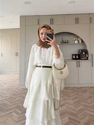 Yasmin Yarasa Kol Etekli Takım Ekru (4492)