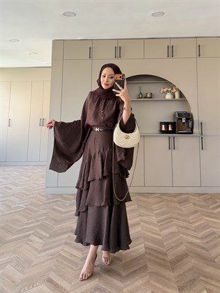 Yasmin Yarasa Kol Etekli Takım Kahve (4492)