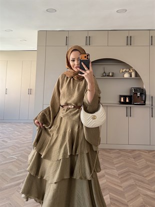 Yasmin Yarasa Kol Etekli Takım Yağ Yeşili (4492)