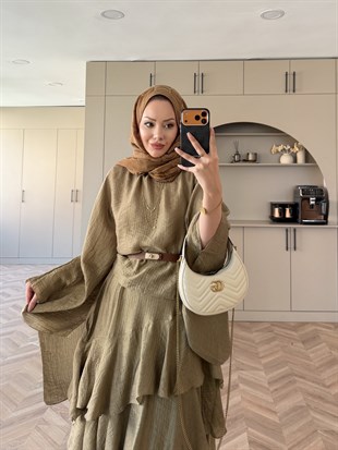 Yasmin Yarasa Kol Etekli Takım Yağ Yeşili (4492)