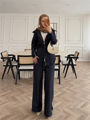 Yelena Fermuar Detaylı Pantolonlu Kot Takım Lacivert (629)