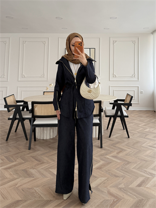 Yelena Fermuar Detaylı Pantolonlu Kot Takım Lacivert (629)