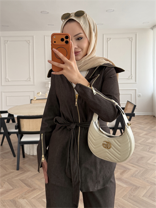 Yelena Fermuar Detaylı Pantolonlu Kot Takım Acı Kahve (629)