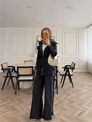 Yelena Fermuar Detaylı Pantolonlu Kot Takım Lacivert (629)