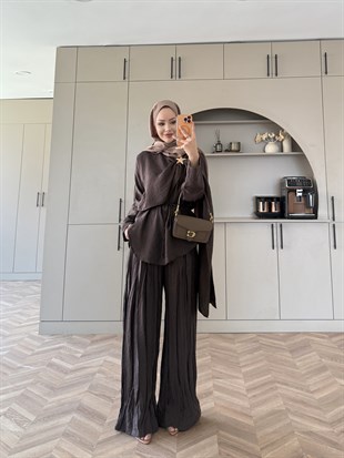 Yıldız Broş Detaylı Pantolon Takım Acı Kahve (3074)