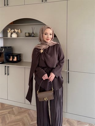 Yıldız Broş Detaylı Pantolon Takım Acı Kahve (3074)