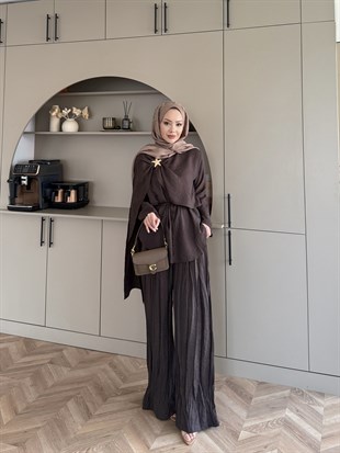 Yıldız Broş Detaylı Pantolon Takım Acı Kahve (3074)