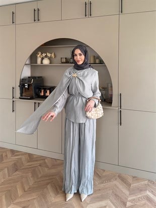 Yıldız Broş Detaylı Pantolon Takım Bebe Mavisi (3074)