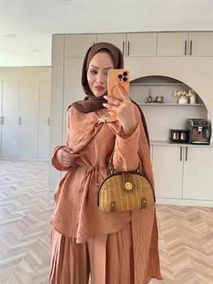 Yıldız Broş Detaylı Pantolon Takım Somon (3074)