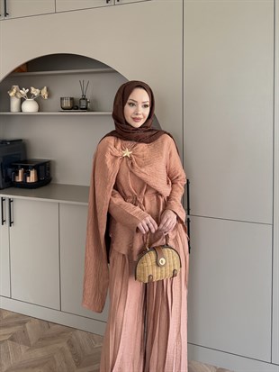 Yıldız Broş Detaylı Pantolon Takım Somon (3074)