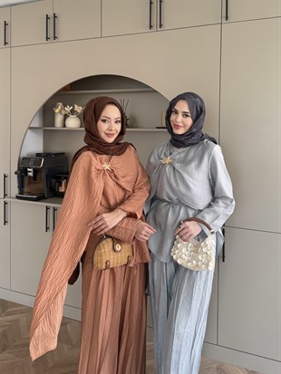 Yıldız Broş Detaylı Pantolon Takım Somon (3074)
