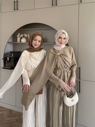 Yıldız Broş Detaylı Pantolonlu Takım Bej (3074) 