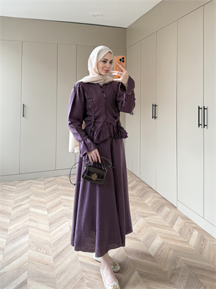 Yolanda Müslin Etekli Takım Mürdüm (3011)