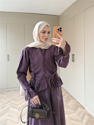 Yolanda Müslin Etekli Takım Mürdüm (3011)