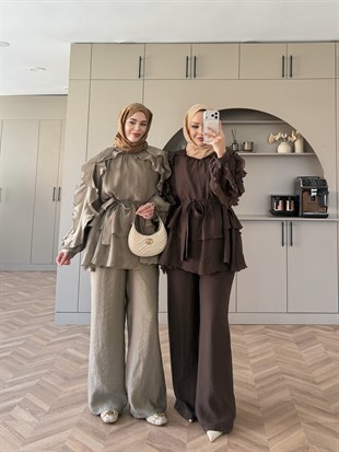 Yosun Fırfırlı Pantolon Takım Haki (4458)