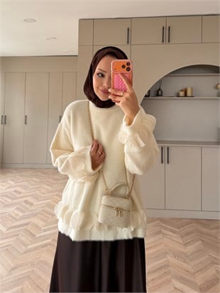 Zen Fırfır Detaylı Angora Kazak Ekru (2911)