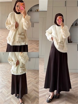 Zen Fırfır Detaylı Angora Kazak Ekru (2911)