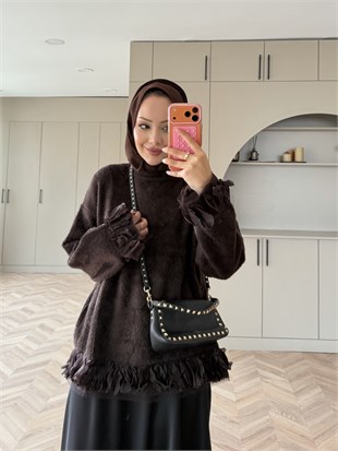 Zen Fırfır Detaylı Angora Kazak Kahve (2911)