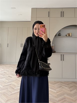 Zen Fırfır Detaylı Angora Kazak Siyah (2911)