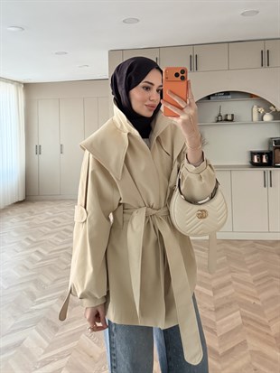 Zenvia Şal Yaka Trenç Bej (8012)