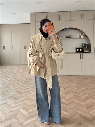 Zenvia Şal Yaka Trenç Bej (8012)