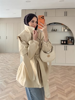 Zenvia Şal Yaka Trenç Bej (8012)