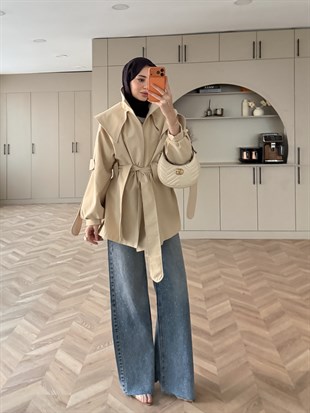 Zenvia Şal Yaka Trenç Bej (8012)