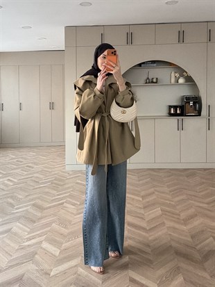 Zenvia Şal Yaka Trenç Haki (8012)