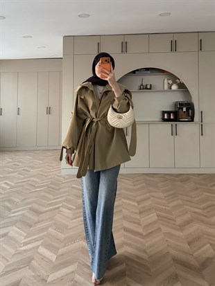 Zenvia Şal Yaka Trenç Haki (8012)