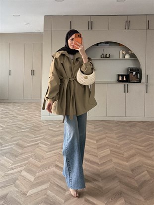 Zenvia Şal Yaka Trenç Haki (8012)