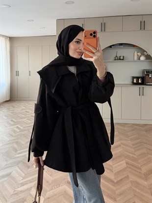Zenvia Şal Yaka Trenç Siyah (8012)