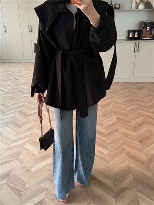 Zenvia Şal Yaka Trenç Siyah (8012)