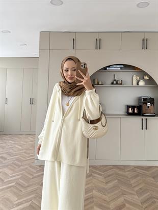 Zenya Angora Pantolonlu Takım Bej
