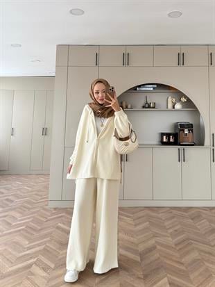 Zenya Angora Pantolonlu Takım Bej