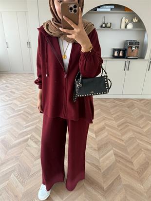 Zenya Angora Pantolonlu Takım Bordo