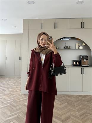 Zenya Angora Pantolonlu Takım Bordo