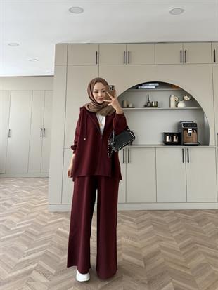 Zenya Angora Pantolonlu Takım Bordo