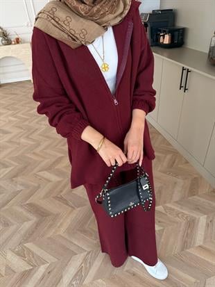 Zenya Angora Pantolonlu Takım Bordo