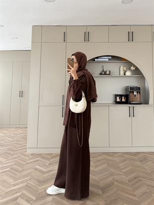 Zenya Angora Pantolonlu Takım Kahve