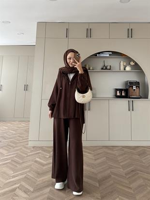 Zenya Angora Pantolonlu Takım Kahve