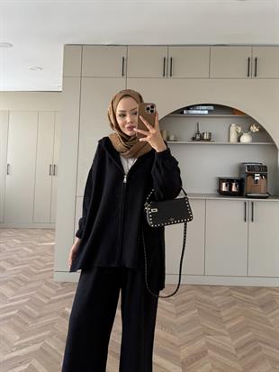 Zenya Angora Pantolonlu Takım Siyah