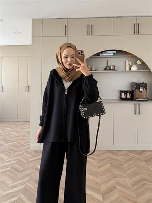 Zenya Angora Pantolonlu Takım Siyah