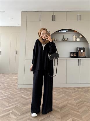 Zenya Angora Pantolonlu Takım Siyah