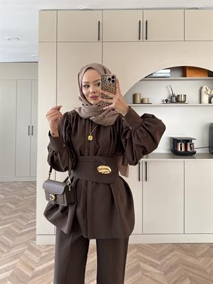 Zeyla Cupra Pantolonlu Takım Kahve