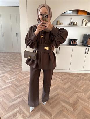 Zeyla Cupra Pantolonlu Takım Kahve