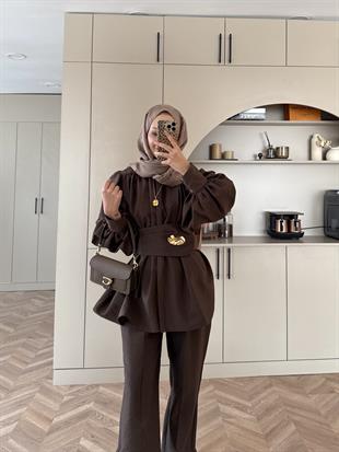 Zeyla Cupra Pantolonlu Takım Kahve