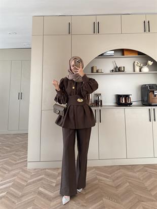 Zeyla Cupra Pantolonlu Takım Kahve