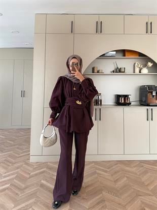 Zeyla Cupra Pantolonlu Takım Mürdüm