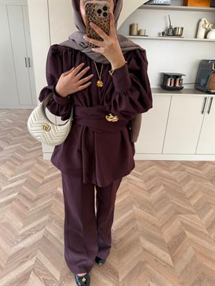 Zeyla Cupra Pantolonlu Takım Mürdüm