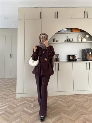 Zeyla Cupra Pantolonlu Takım Mürdüm